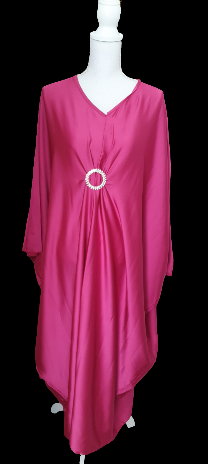 Abaya satiné broche fushia - les merveilles de rahma