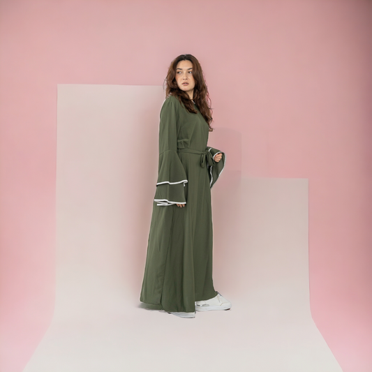 Robe Abaya manche bouffante large bi couleur