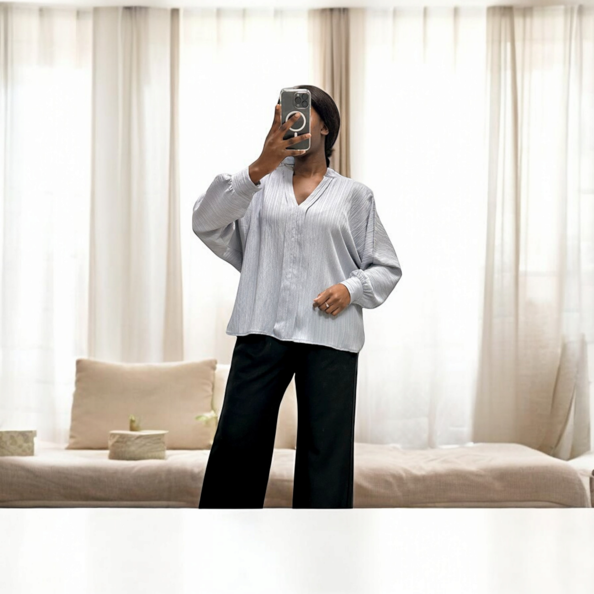 Blouse grise Oversize - les merveilles de rahma