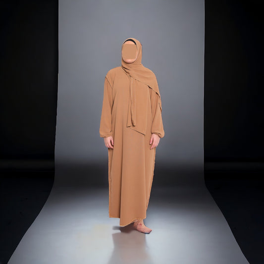 Abaya voile intégré couture dorée réversible en soie de médine - les merveilles de rahma