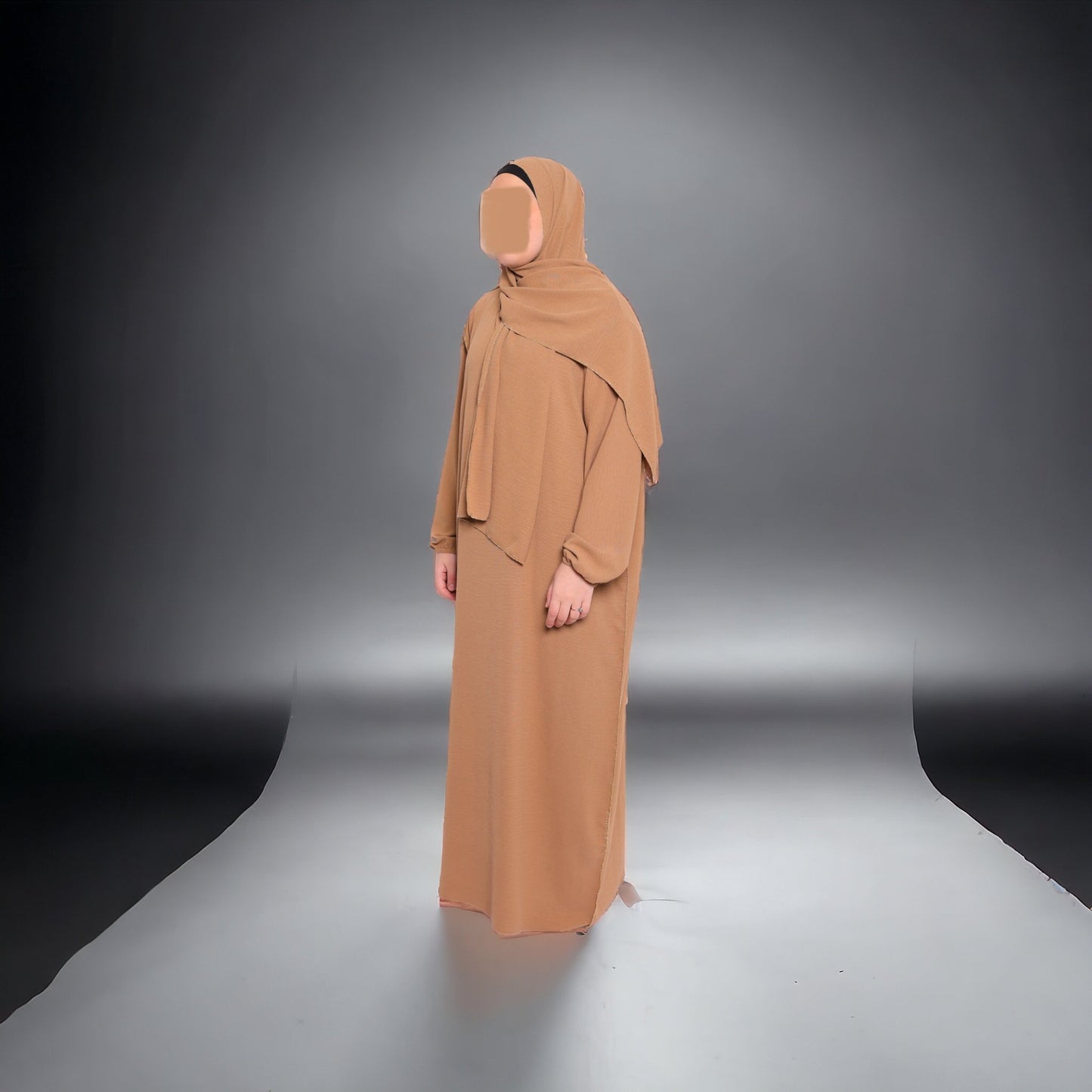 Abaya voile intégré couture dorée réversible en soie de médine - les merveilles de rahma