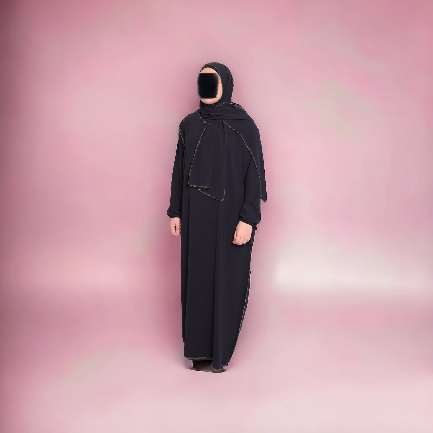 Abaya voile intégré couture dorée réversible en soie de medine . - les merveilles de rahma