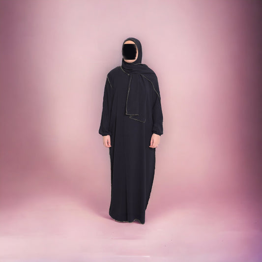 Abaya voile intégré couture dorée réversible en soie de medine . - les merveilles de rahma