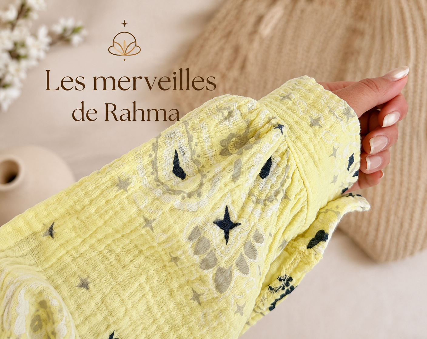 Ensemble bandana jaune femme oversize – 100% coton – Taille unique 36 38 40 42 44 – Tenue tendance été les merveilles de rahma