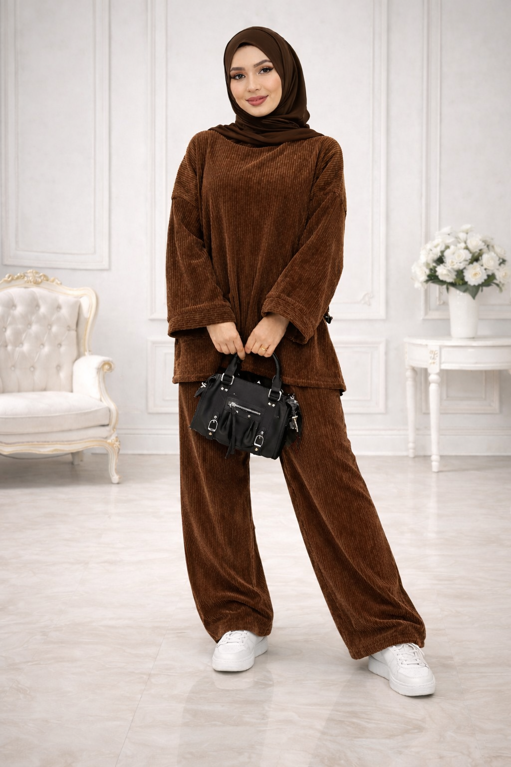 Ensemble " Émeraude Élégance "- Vert Sapin Côtelé. les merveilles de rahma