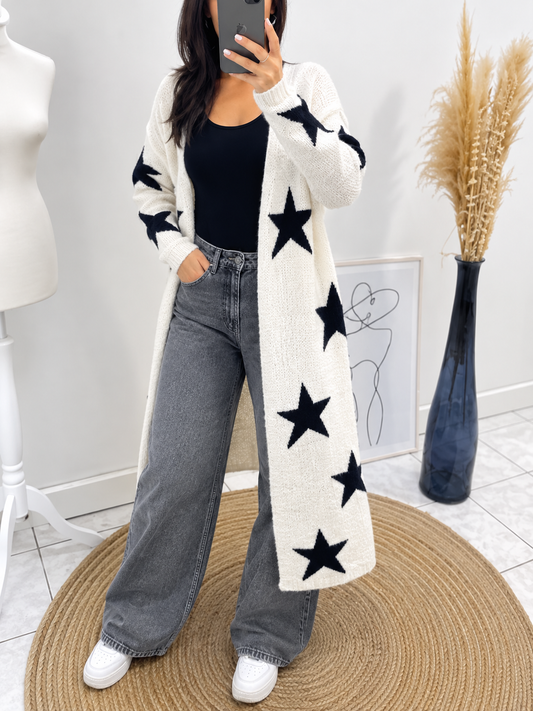 Gilet long sarah ( Blanc et Noire ) les merveilles de rahma