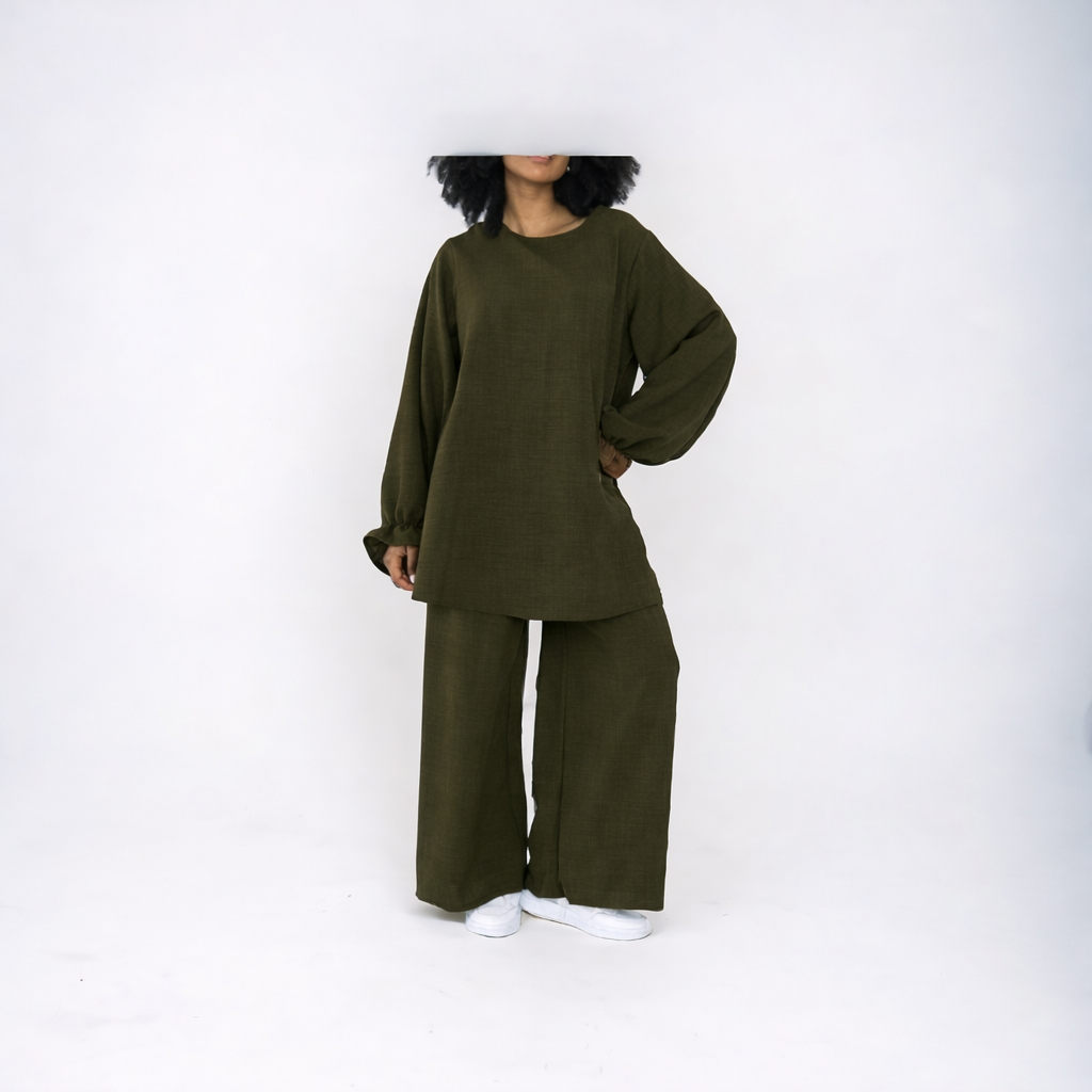 Ensemble large manche tulipe pantalon large les merveilles de rahma