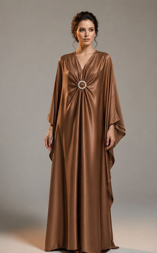 Abaya satiné broche les merveilles de rahma