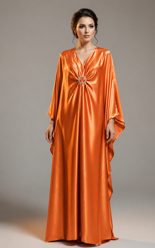 Abaya satiné avec broche les merveilles de rahma