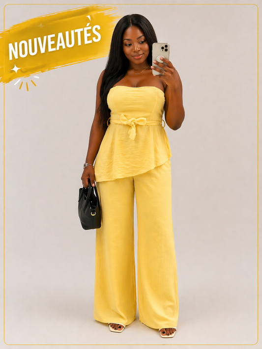 Ensemble Golden Hour – Bustier & Pantalon Palazzo Jaune les merveilles de rahma