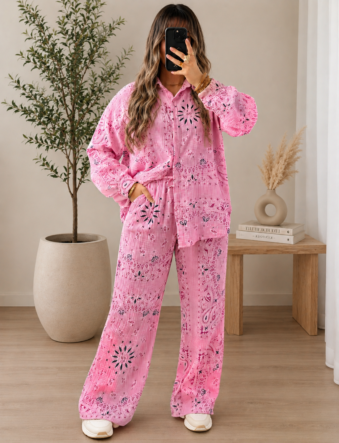 Ensemble bandana rose femme oversize – 100% coton – Taille unique 36 38 40 42 44 – Ensemble tendance été les merveilles de rahma