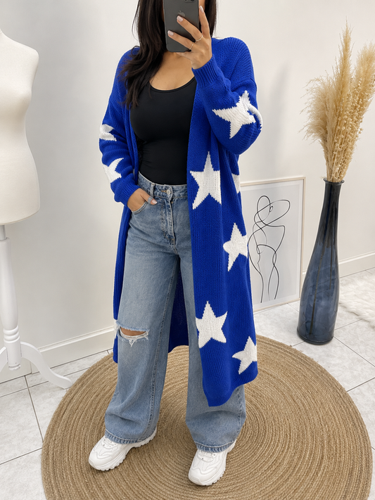 Gilet long etoile sarah ( Bleu et Blanc ) les merveilles de rahma