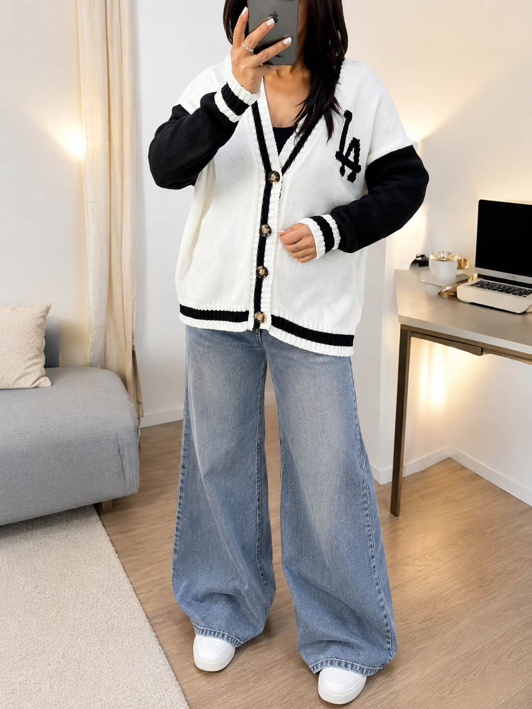 Gilet College Farah ( Blanc et Noire) les merveilles de rahma