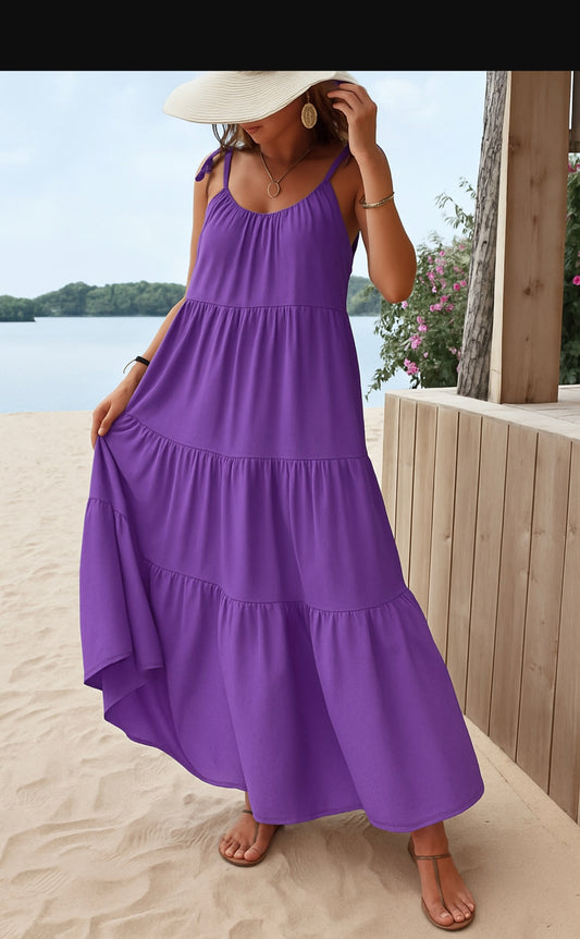 Nouveauté                               Robe longue Fluide violette   - Bohéme Chic à Bretelles Nouées. - les merveilles de rahma