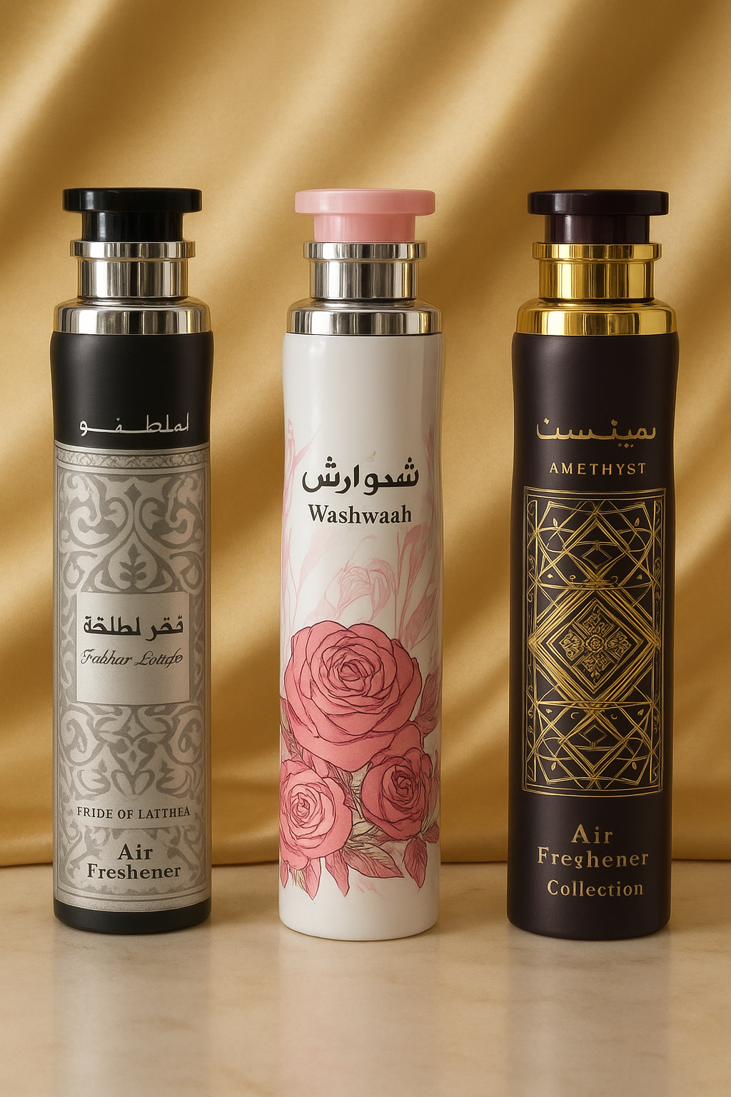 Lot de 3 Air Fresheners Lattafa-Fakhar ; washwashah & Amethyst - 300ml chacun ... les merveilles de rahma