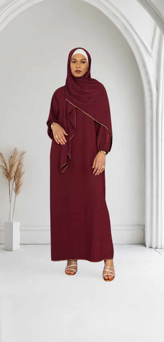 Abaya voile intégré couture dorée réversible en soie de médine les merveilles de rahma