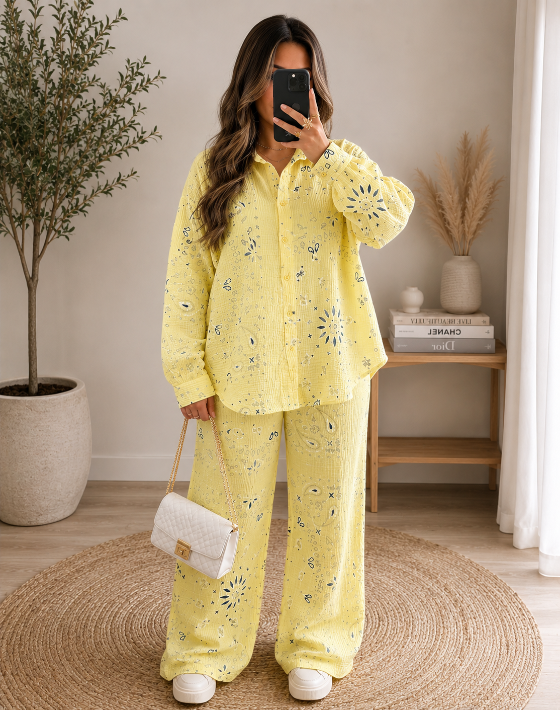 Ensemble bandana jaune femme oversize – 100% coton – Taille unique 36 38 40 42 44 – Tenue tendance été les merveilles de rahma