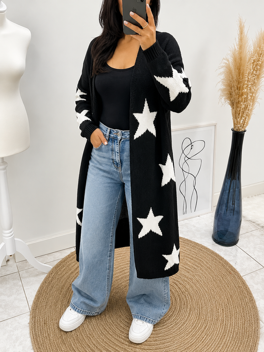 Gilet long Sarah ( Noire et blanc ) les merveilles de rahma